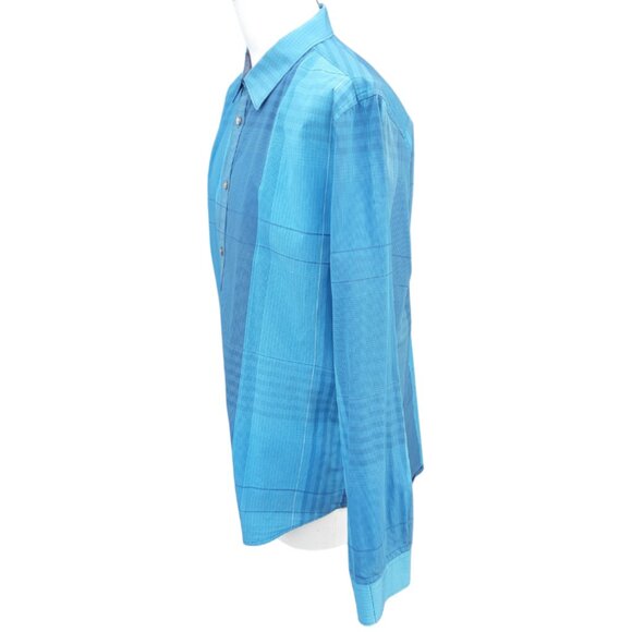 CALVIN KLEIN  SZ L Slim Fit 100% Cotton Blue Plaid LS Men's Button Up Shirt - Picture 5 of 16